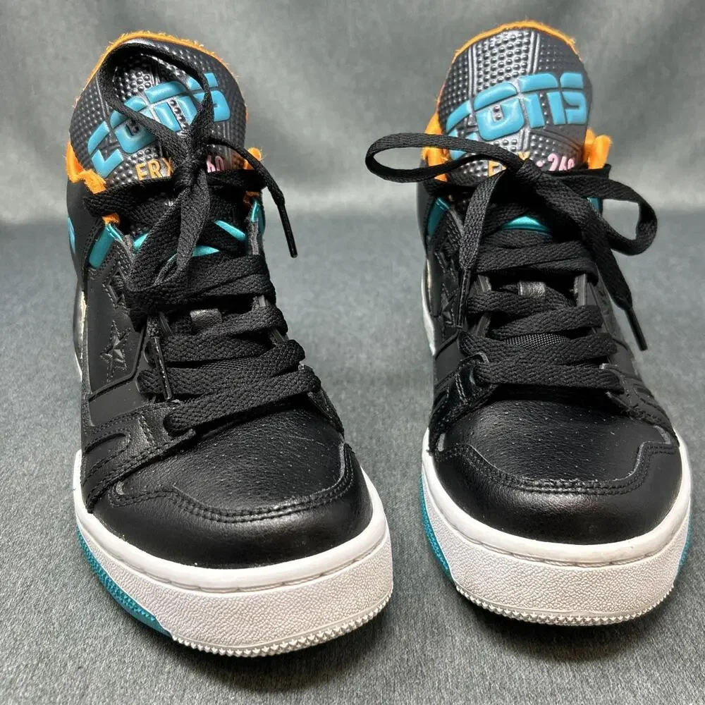VTG Leather Converse Sneaker Youth US 4.5 Animal Black Teal Orange CONS ERX-260